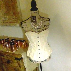 Ivory Cream Brocade & Striped Lace Up Corset